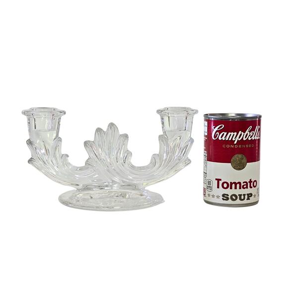 4x8" Fostoria Chintz Etched Blown Glass Double Candle Holder, Mint Condition - Picture 4 of 10